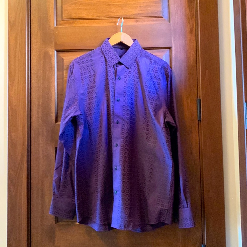 NWOT Men’s Visconti Black purple dress shirt size L